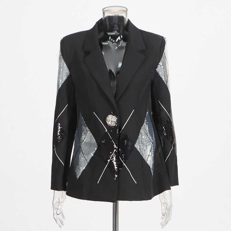 Luxury casual small suit with fashionable patchwork sequin design one button suit jacket for women - V.I.P Digital Presence