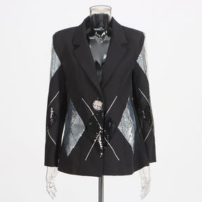 Luxury casual small suit with fashionable patchwork sequin design one button suit jacket for women - V.I.P Digital Presence