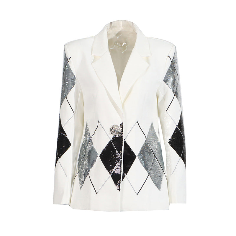 Luxury casual small suit with fashionable patchwork sequin design one button suit jacket for women - V.I.P Digital Presence
