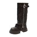 Luxury PU leather fashion Belt Buckle boots sexy ladies Zip Warm Casual Shoes Knee-High Square toe platform chunky boots women - V.I.P Digital Presence