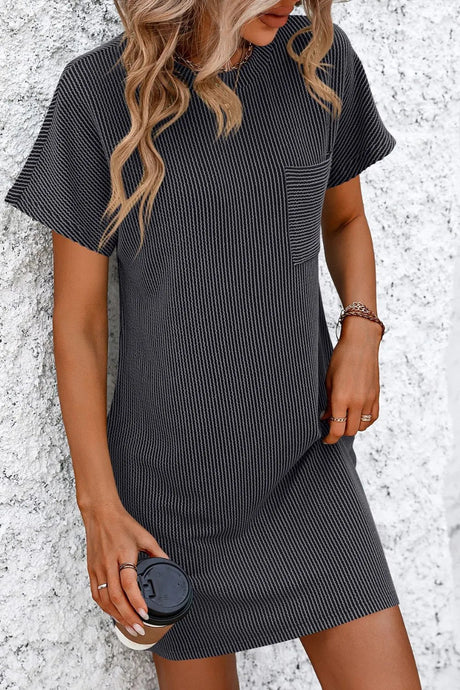 Mandy Ribbed Striped Short Sleeve Mini Tee Dress - V.I.P Digital Presence