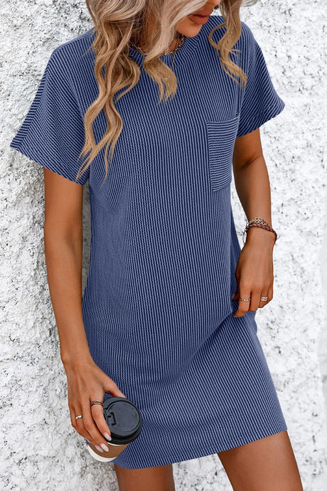 Mandy Ribbed Striped Short Sleeve Mini Tee Dress - V.I.P Digital Presence