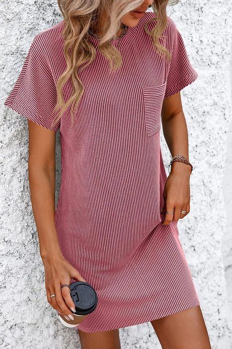 Mandy Ribbed Striped Short Sleeve Mini Tee Dress - V.I.P Digital Presence
