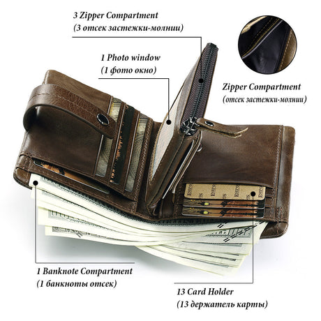 Men's Bag Zipper Buckle Multi-Card First Layer Cowhide Coin Purse Short Leather Men's Wallet - V.I.P Digital Presence