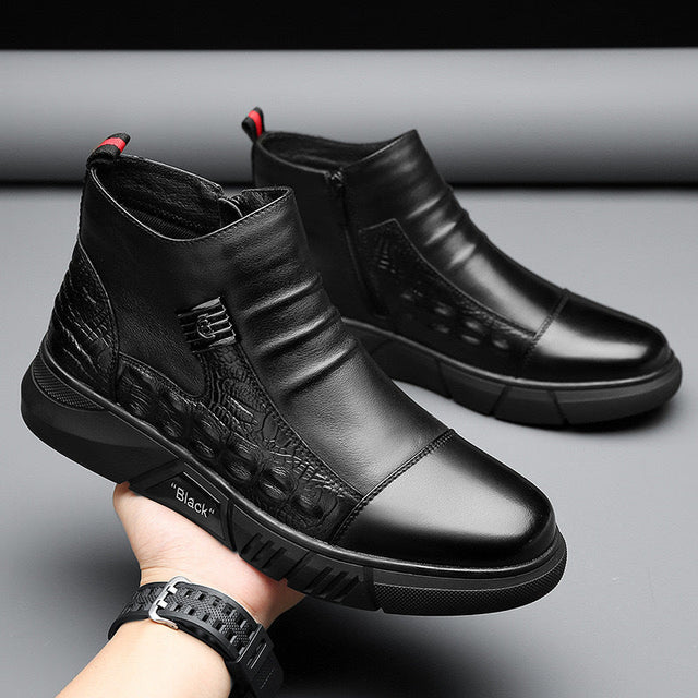 Men's leather boots, new Martin boots, men's trendy with fleece winter cotton shoes, fashionable Chelsea boots, British style boots, men's shoes - V.I.P Digital Presence