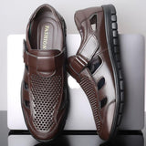 Men's leather sandals summer breathable leather shoes middle-aged and elderly soft soled dad's perforated shoes - V.I.P Digital Presence
