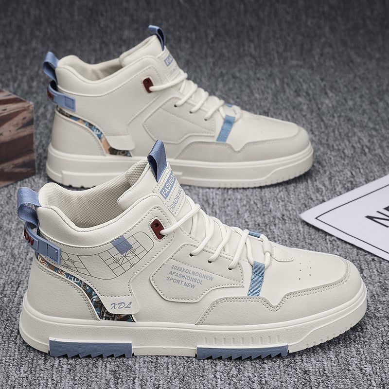 Men's new breathable high top shoes for male students, trendy and versatile white shoes, thick soled sports and leisure board shoes - V.I.P Digital Presence