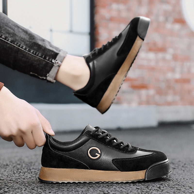 Men's shoes, casual flat shoes, teenagers' leather surface, waterproof thick sole, increased height - V.I.P Digital Presence