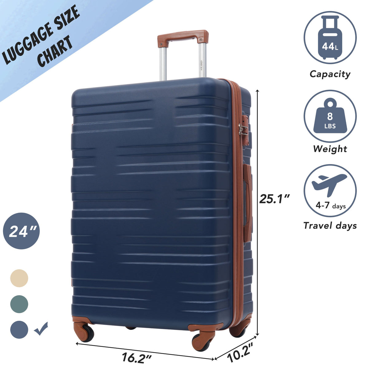 Merax Luggage with TSA Lock Spinner Wheels Hardside Expandable Luggage Travel Suitcase Carry on Luggage ABS 24"Blue+Brown - V.I.P Digital Presence