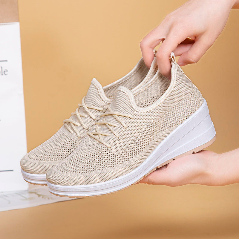 Mesh shoes women's inner height shoes breathable mesh surface slip resistant soft sole comfortable casual shoes - V.I.P Digital Presence