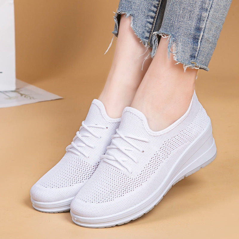 Mesh shoes women's inner height shoes breathable mesh surface slip resistant soft sole comfortable casual shoes - V.I.P Digital Presence