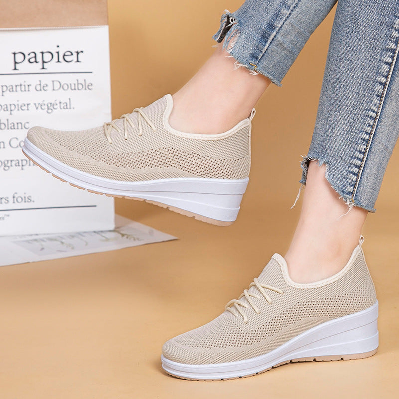 Mesh shoes women's inner height shoes breathable mesh surface slip resistant soft sole comfortable casual shoes - V.I.P Digital Presence
