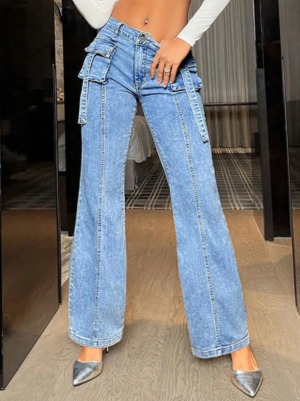Mid Rise Straight Jeans with Cargo Pockets - V.I.P Digital Presence