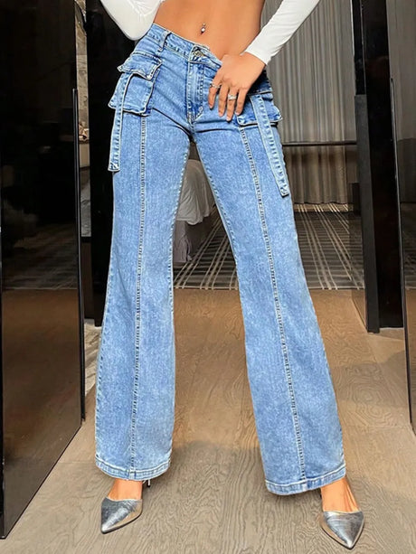 Mid Rise Straight Jeans with Cargo Pockets - V.I.P Digital Presence