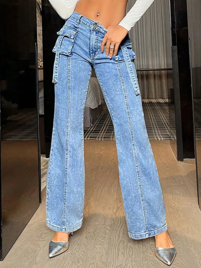 Mid Rise Straight Jeans with Cargo Pockets - V.I.P Digital Presence