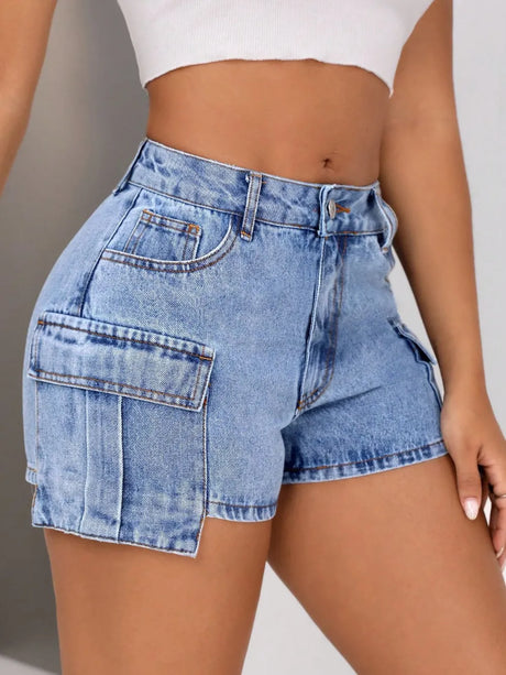 Mid-Rise Waist Denim Shorts with Pockets - V.I.P Digital Presence