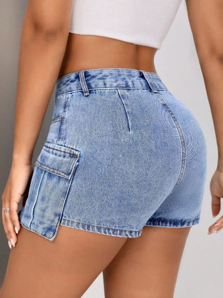 Mid-Rise Waist Denim Shorts with Pockets - V.I.P Digital Presence