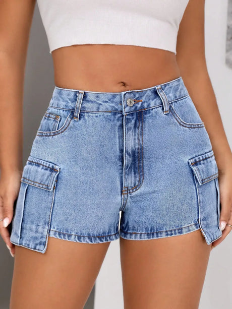 Mid-Rise Waist Denim Shorts with Pockets - V.I.P Digital Presence