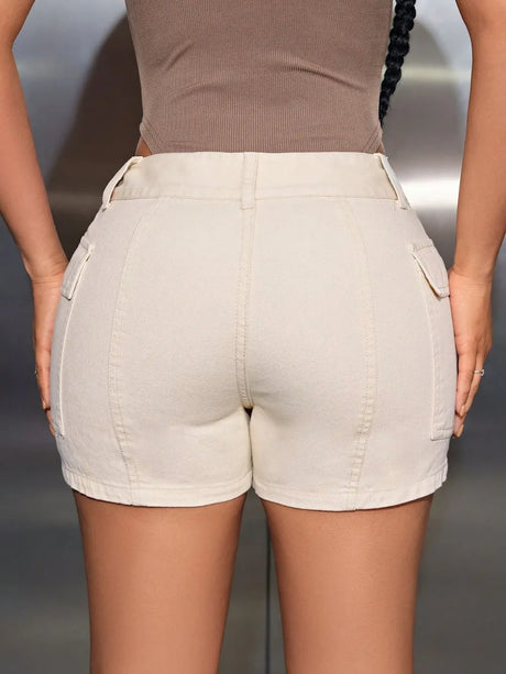 Mid-Rise Waist Denim Shorts with Pockets - V.I.P Digital Presence