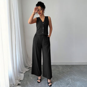 Minimally Sleeveless T-shirt Wide Leg Pants Two Piece Set - V.I.P Digital Presence