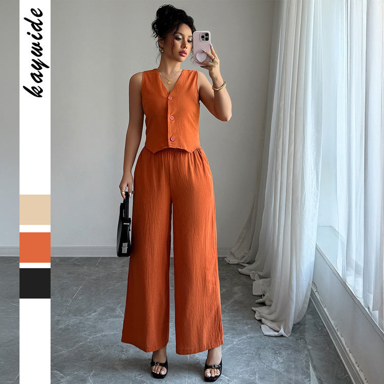 Minimally Sleeveless T-shirt Wide Leg Pants Two Piece Set - V.I.P Digital Presence