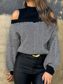 Mock Neck Cold Shoulder Sweater - V.I.P Digital Presence