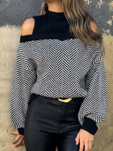 Mock Neck Cold Shoulder Sweater - V.I.P Digital Presence