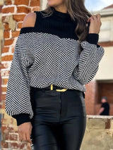 Mock Neck Cold Shoulder Sweater - V.I.P Digital Presence