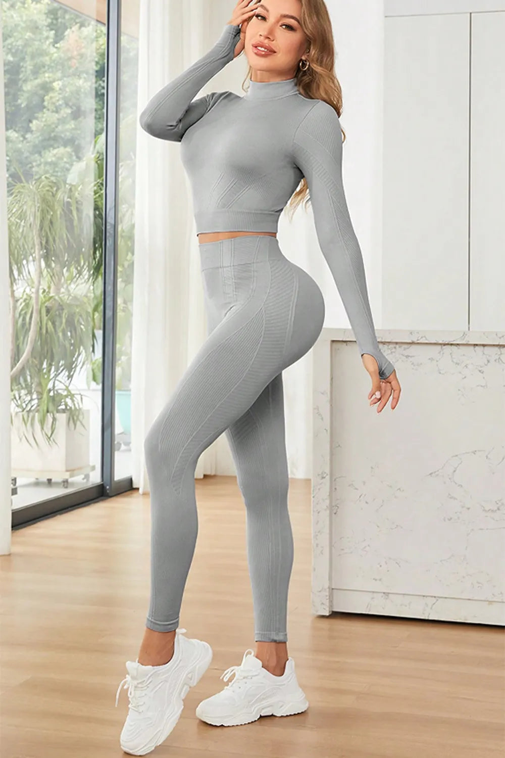 Mock Neck Long Sleeve Top and Leggings Active Set - V.I.P Digital Presence