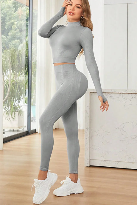Mock Neck Long Sleeve Top and Leggings Active Set - V.I.P Digital Presence