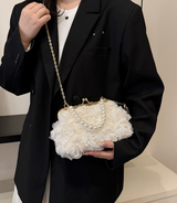 Net Lace Pleated Clutch Evening Handbag Korean Sweet Style Pearl Chain Crossbody Bag - V.I.P Digital Presence