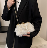 Net Lace Pleated Clutch Evening Handbag Korean Sweet Style Pearl Chain Crossbody Bag - V.I.P Digital Presence