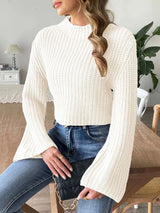 New autumn and winter flared sleeve semi high neck pullover sweater - V.I.P Digital Presence