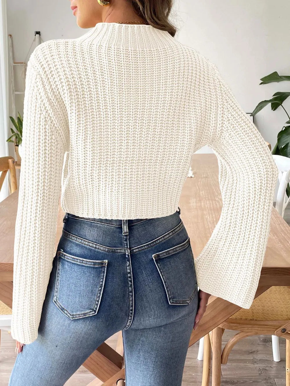 New autumn and winter flared sleeve semi high neck pullover sweater - V.I.P Digital Presence