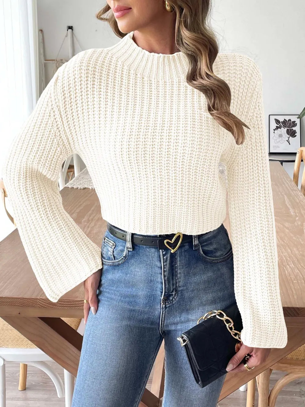 New autumn and winter flared sleeve semi high neck pullover sweater - V.I.P Digital Presence