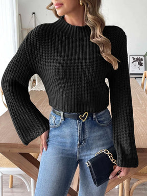 New autumn and winter flared sleeve semi high neck pullover sweater - V.I.P Digital Presence