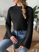 New autumn and winter flared sleeve semi high neck pullover sweater - V.I.P Digital Presence