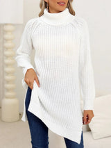 New autumn and winter thick sweater high neck simple slit dress - V.I.P Digital Presence