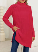 New autumn and winter thick sweater high neck simple slit dress - V.I.P Digital Presence