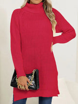 New autumn and winter thick sweater high neck simple slit dress - V.I.P Digital Presence