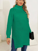New autumn and winter thick sweater high neck simple slit dress - V.I.P Digital Presence
