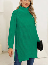 New autumn and winter thick sweater high neck simple slit dress - V.I.P Digital Presence