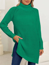New autumn and winter thick sweater high neck simple slit dress - V.I.P Digital Presence