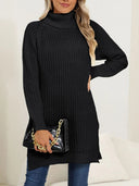 New autumn and winter thick sweater high neck simple slit dress - V.I.P Digital Presence