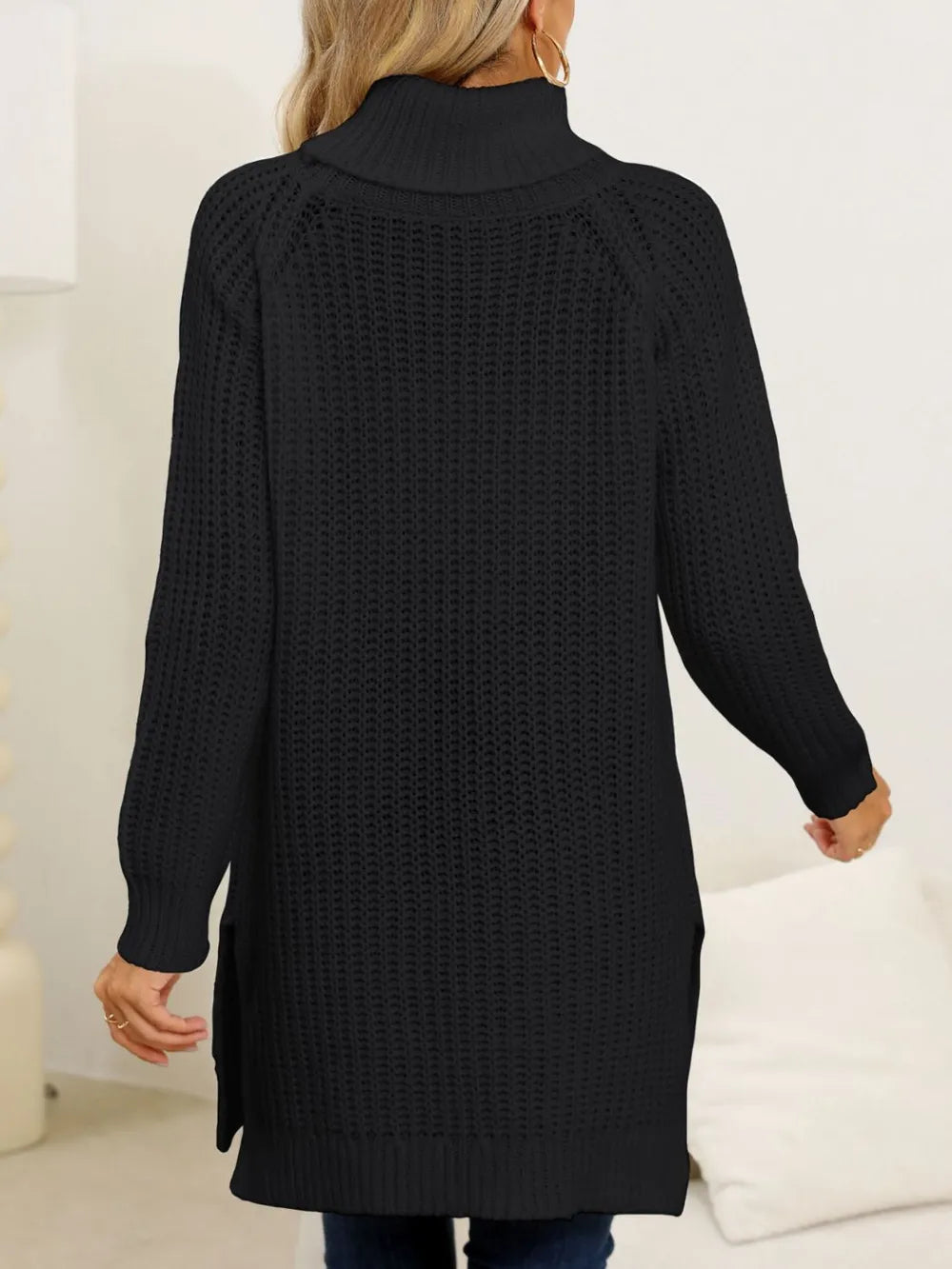 New autumn and winter thick sweater high neck simple slit dress - V.I.P Digital Presence