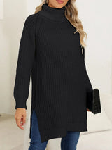 New autumn and winter thick sweater high neck simple slit dress - V.I.P Digital Presence