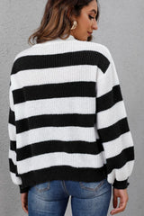 New autumn and winter women's clothing contrasting striped button spliced woven sweater jacket - V.I.P Digital Presence