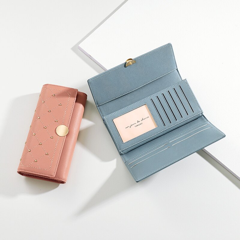 NEW Designer Rivet Button Trifold Long Wallet Women Big Capacity Female Wallets Thread Female Ladies Purse Phone Pocket Clutches - V.I.P Digital Presence
