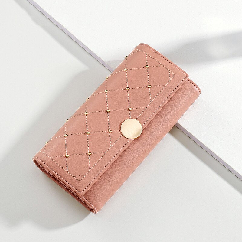 NEW Designer Rivet Button Trifold Long Wallet Women Big Capacity Female Wallets Thread Female Ladies Purse Phone Pocket Clutches - V.I.P Digital Presence