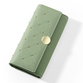 NEW Designer Rivet Button Trifold Long Wallet Women Big Capacity Female Wallets Thread Female Ladies Purse Phone Pocket Clutches - V.I.P Digital Presence
